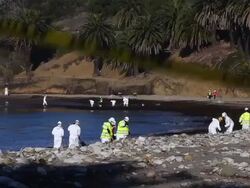 California Declares State Of Emergency As Oil Spill Harms Pristine Coastline Stock Footage