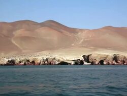 WS POV side View from boat of Pisco bay, peninsular / Paracas, Nazca, Peru Stock Footage