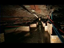 MWA Pan right across Sewer tunnel, London, England Stock Footage