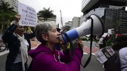 Demonstration in support of Brazil's impeached president Dilma Rousseff Stock Footage