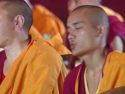 CU Male monks chanting in Kopan Monastery / Kathmandu, Central, Nepal Stock Footage