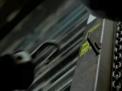 CU LA MS Man opening roller door of shop, Brooklyn, New York City, New York State, USA Stock Footage