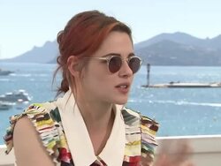 INTERVIEW - Kristen Stewart on challenging herself as an actor and working interesting roles at 'Clouds of Sils Maria (Silas Maria)' Interviews Stock Footage