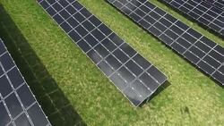 Solar Power Plant Aerial Flyover Shot Stock Footage