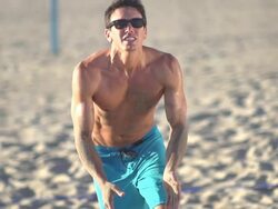 Man playing beach volleyball. - Slow Motion - filmed at 240 fps Stock Footage