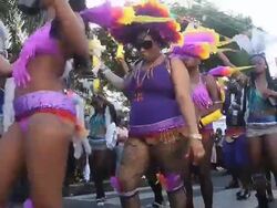 MS LA Shot of Carnival parade AUDIO / Nevis, Saint Kitts and Nevis Stock Footage