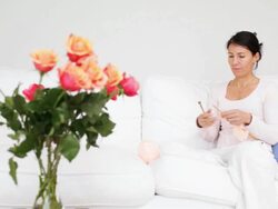 Woman at home knitting Stock Footage