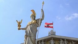 Austrian parliament with Pallas Athena statue, Vienna, Stock Footage