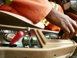 CU Shot of interior of gear lever inside construction vehicle / Namibia Stock Footage