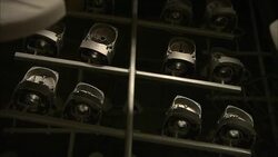 Meat grinding equipment hangs from racks in a factory. Stock Footage