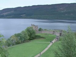 ZI Urquhart Castle on the bank of Loch Ness / Scotland, United Kingdom Stock Footage