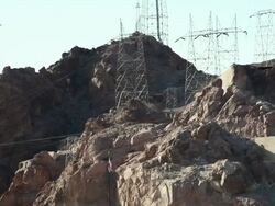 MS Electrical towers in  mountains / Hoover Dam,Arizona,USA   Stock Footage