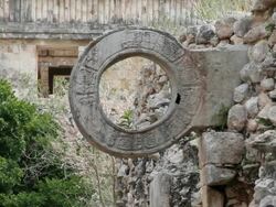 CU Ancient ring through which football should be thrown  / Uxmal, Yucatan, Mexico Stock Footage