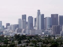 Static shot of Los Angeles with a smoggy sky. Stock Footage