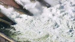 Oahe Dam Outflow  - Aerial View - South Dakota, Stanley County, United States Stock Footage