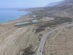 Aerial Einot Kane nature reserve at the Northern Dead Sea, Judea Desert, Israel Stock Footage