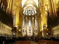 Cathedral (Cathedral of Santa Eulalia), view of the choir seats, Barcelona, Spain Stock Footage