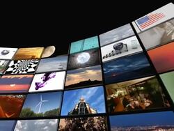Fisheye view of a huge video panel Stock Footage