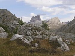 Valparola Pass in the Dolomites Mountains PAN Stock Footage