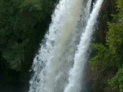 MS TS TD View of Saar waterfall at spring time with mediterranean vegetation / Galilee, israel Stock Footage