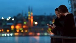 HD- Cinemagraph Istanbul Romantic Couple River View Parallax Stock Footage