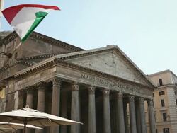 Italian flag and Pantheon Temple in Rome Stock Footage