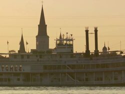 MS Steam boatpassing through river with tourist / New Orleans, Louisiana, United States Stock Footage
