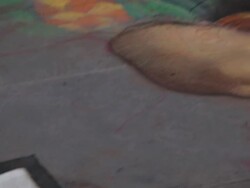 CU TU Street Artist Painting on Sidewalk / Florence, Italy Stock Footage