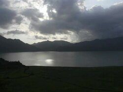 Landscape with lake and moving clouds Stock Footage