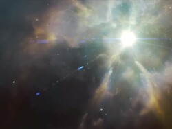 WS ZI View of bright star shining in center of cloudy galaxy emitting large glow and beautiful lens flare / Montreal, Quebec, Canada Stock Footage