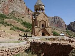 Noravank monastery, view of Surb Astvatsatsin church Stock Footage