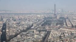 HD Timelapse: Aerial view of Eiffel Tower and Paris cityscape Stock Footage