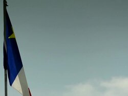 Flag of Acadia waves in the wind Stock Footage