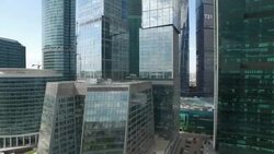 Aerial view of the Moscow International Business Center / Moscow, Russia Stock Footage