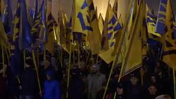Ukrainians mark the 74th anniversary of (UPA) and the Day of Defender of Ukraine Stock Footage