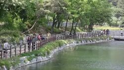 View of reservoir of Mt. Geumo(famous travel area) Stock Footage