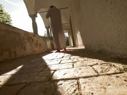 HD: Muslim Praying In The Late Afternoon Sunlight Stock Footage