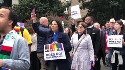 CLEAN : LGBT activists rally outside US Supreme Court as it sets to take on gay and transgender rights in the workplace News Clip