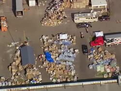 September 13, 2005 aerial stacks of crates and boxes at relief camp / Slidell, St. Tammany Parish, Louisiana Stock Footage