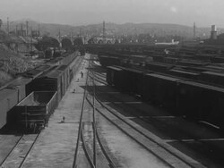 Matte special effects, rail yard Stock Footage