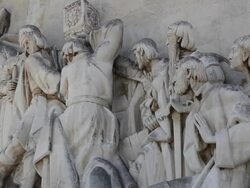 Lisbon, Monument of the Discoveries (Padrao dos Descobrimentos), view of the eastern profile of the monument along the Tagus river, Belem Stock Footage