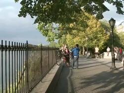 MS People running on path of Jacqueline Onassis lake reservoir in Central Park / New York, New York, United States Stock Footage