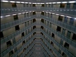WA view of atrium of a modern apartment building, Tokyo, Japan Stock Footage