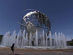 The Unisphere and fountain in Flushing Meadows-Corona Park Stock Footage