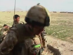 CU PAN Soldier holding rifle aiming / Mausa Qala, Helmand Province, Afghanistan. Stock Footage