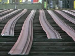 MS PAN View of steelworks in rolling mill at Hoesch-Schwerte / Schwerte, Rhineland-Palatinate, Germany Stock Footage