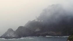 Heceta Lighthouse in the fog long shot Stock Footage