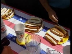 USA: NEW YORK: TRADITIONAL INDEPENDENCE DAY HOT DOG EATING CONTEST News Clip