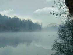 Morning fog on the river Stock Footage