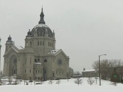 WS Snow covered ground in front of Saint Paul Cathedral / Saint Paul, Minnesota, United States  Stock Footage